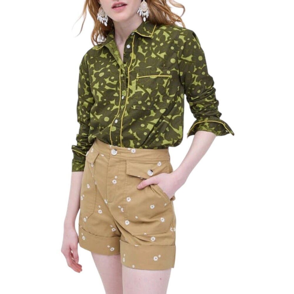 J CREW Button-up shirt in camo flowers Womens S Olive Long Sleeve Top